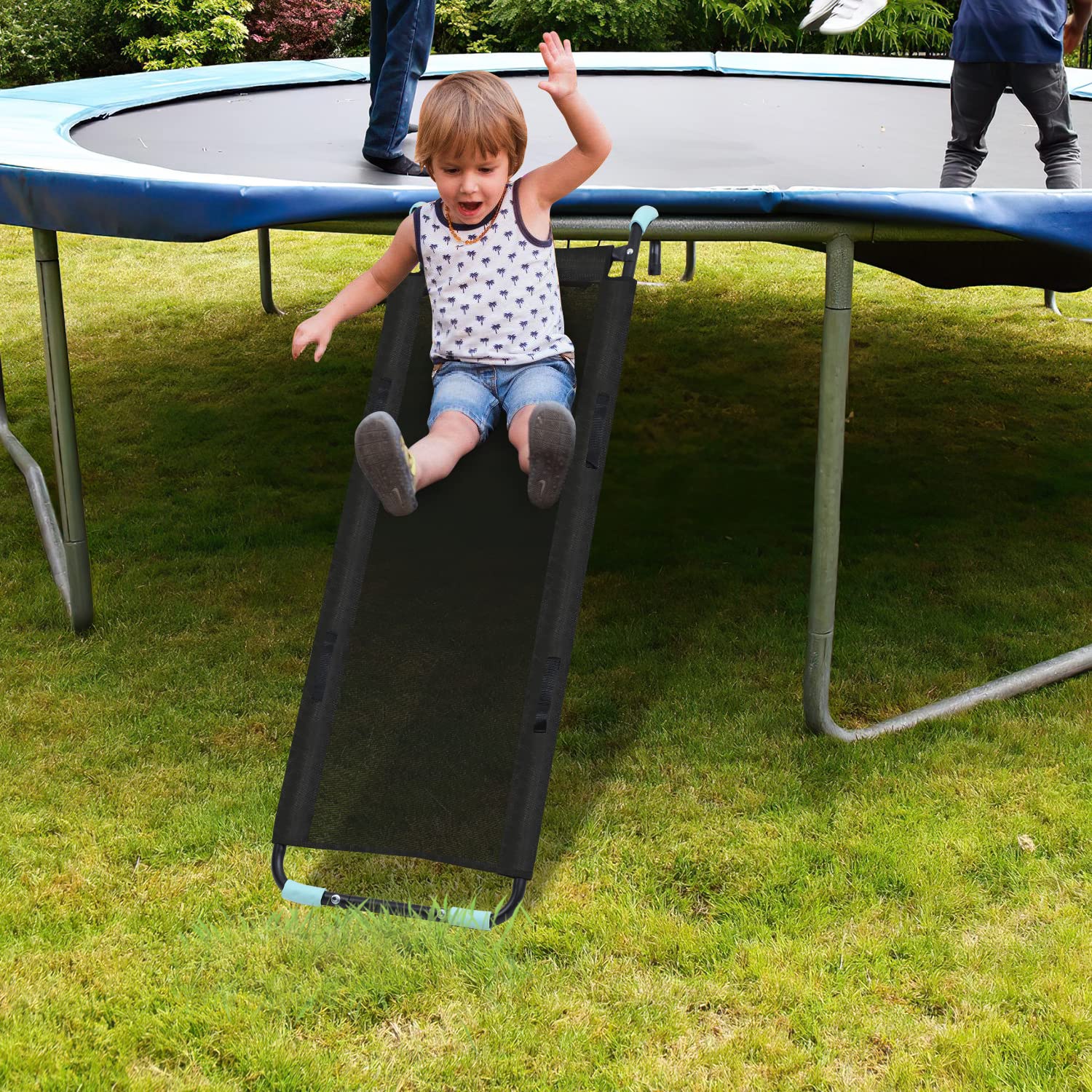 Gimisgu Zjeżdżalnia do trampoliny 150 cm, łatwy montaż, bezpieczna drabinka, wystarczająco szeroka, uniwersalne akcesoria do trampoliny dla dzieci, obciążenie 100 kg