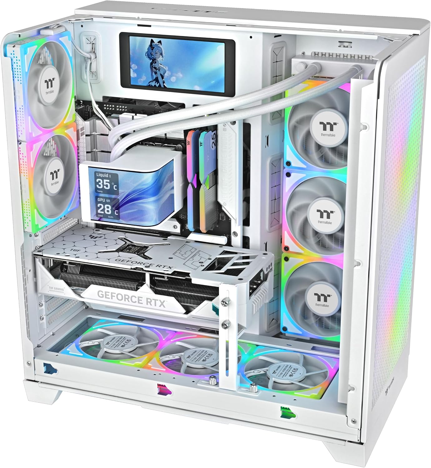 Thermaltake MAGCurve 360 Ultra CPU Liquid Cooler; Intel/AMD Compatible; 3x120mm 500~2500rpm TOUGHFAN EX ARGB;MAGForce 2.0; 6.67" AMOLED 60Hz;Swappable Fan Blades;TT RGB Plus 3.0; Snow;CL-W454-PL12SW-A