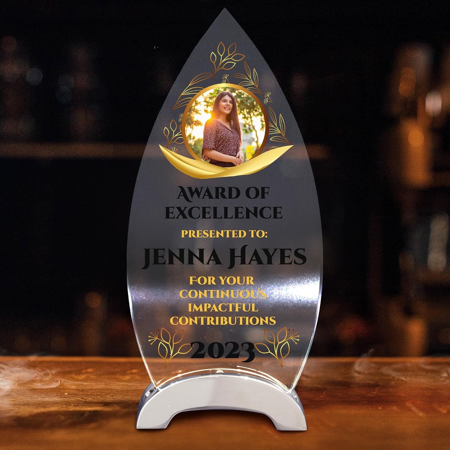 9 1/4" Personalized Glass Plaque for Awards and Trophies, Custom Award for Employee of the Month, Retirement, Leadership and Appreciation Gift Glass Awards F (D4)