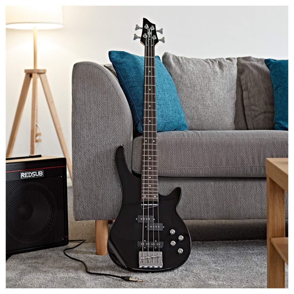 Gear4music Chicago Bassgitarre Set mit 15W Verstärker für Erwachsene Anfänger