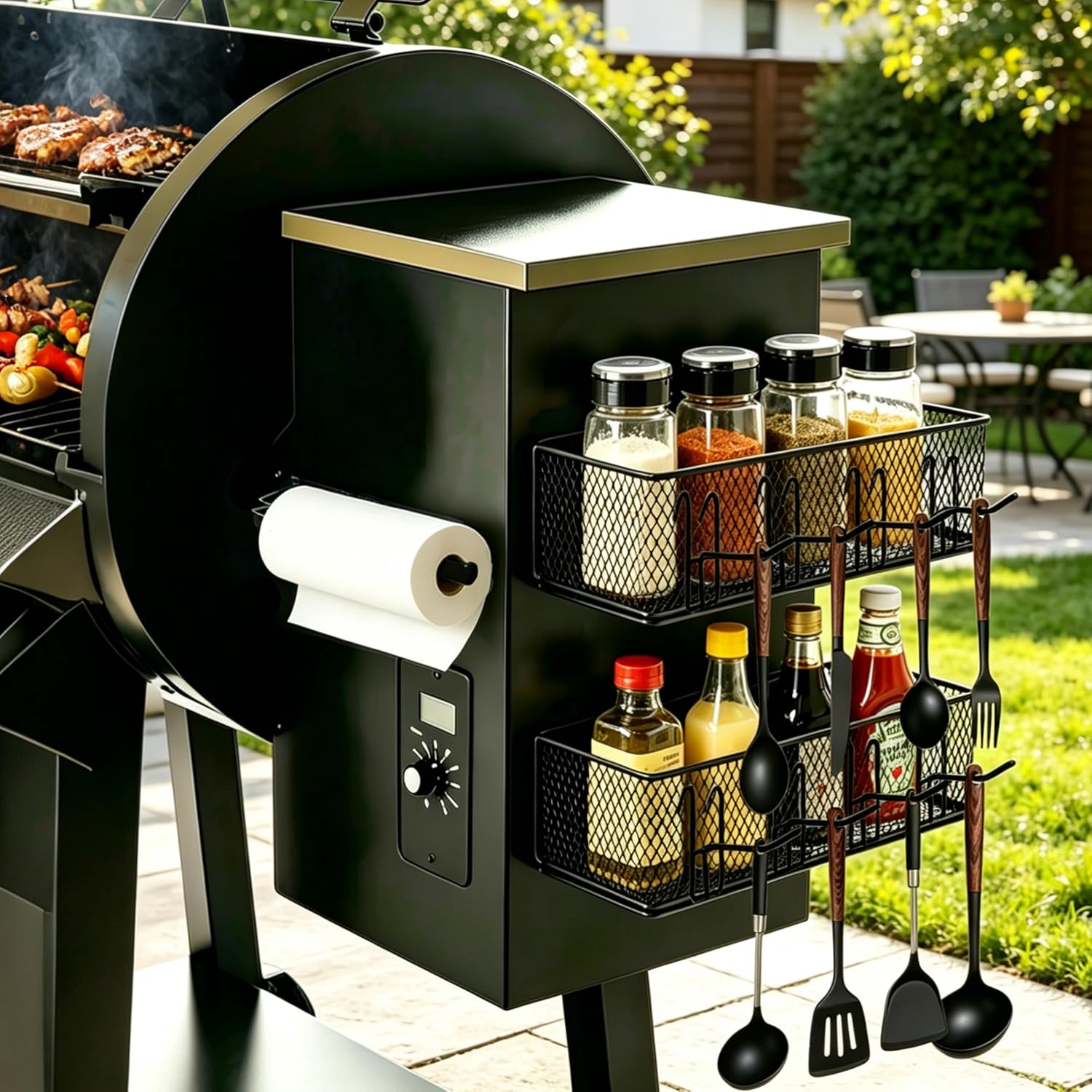 2 Pack Magnetic Storage Bin for Traeger Grills,Pellet Smoker Accessories with Paper Towel Holder,Suit for Traeger Ironwood 885, Pro Series 34, Pro Series 22, Pro D2 575, Pro 780, Pit Boss, Z-Grills