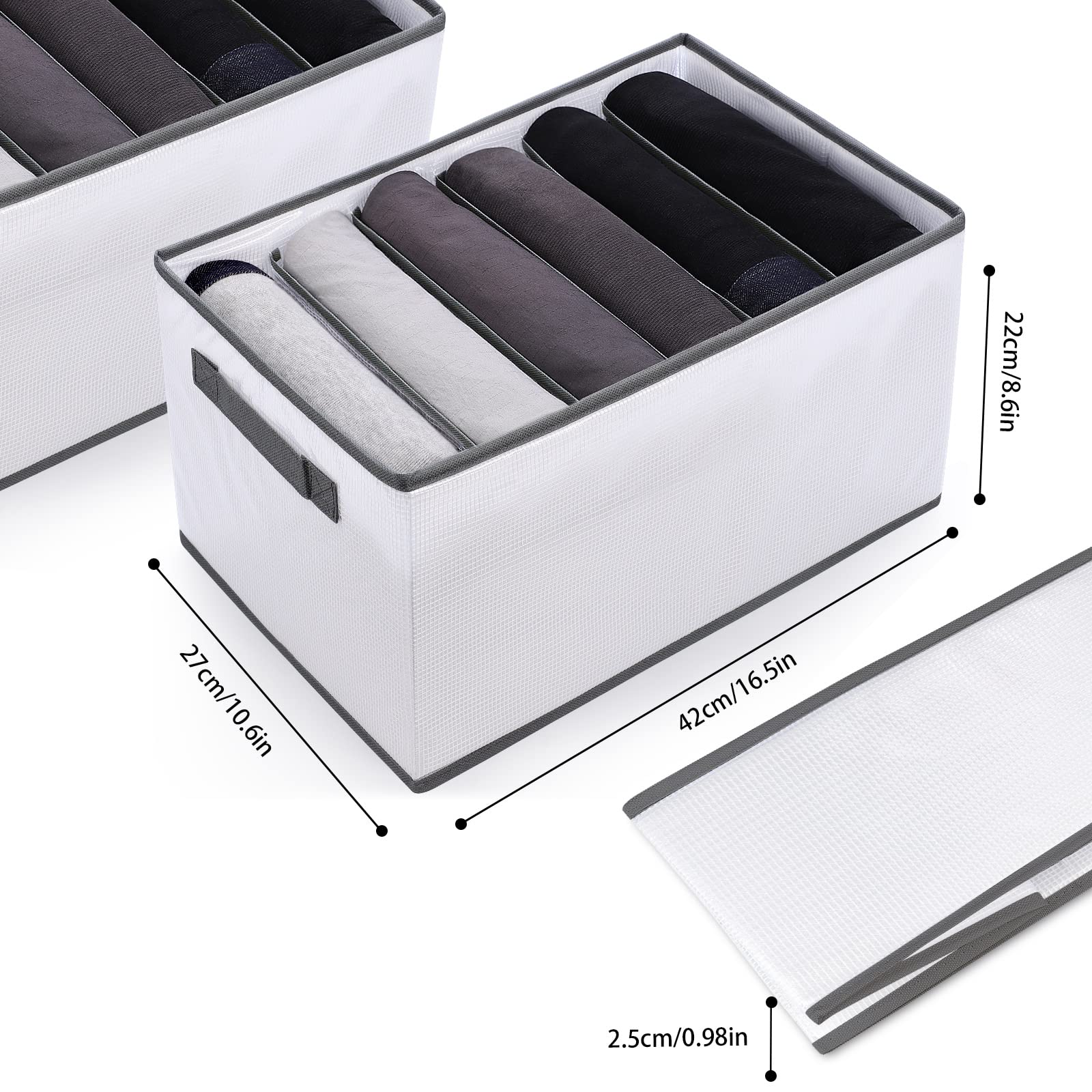 sprecenk Organizer Cassetti Armadio, 6 Griglie Divisori Cassetti Organizer er Jeans Scatola, 2PCS Pieghevole Scatole Portaoggetti Per Pantaloni, Maglioni, Jeans, Magliette, Grigio