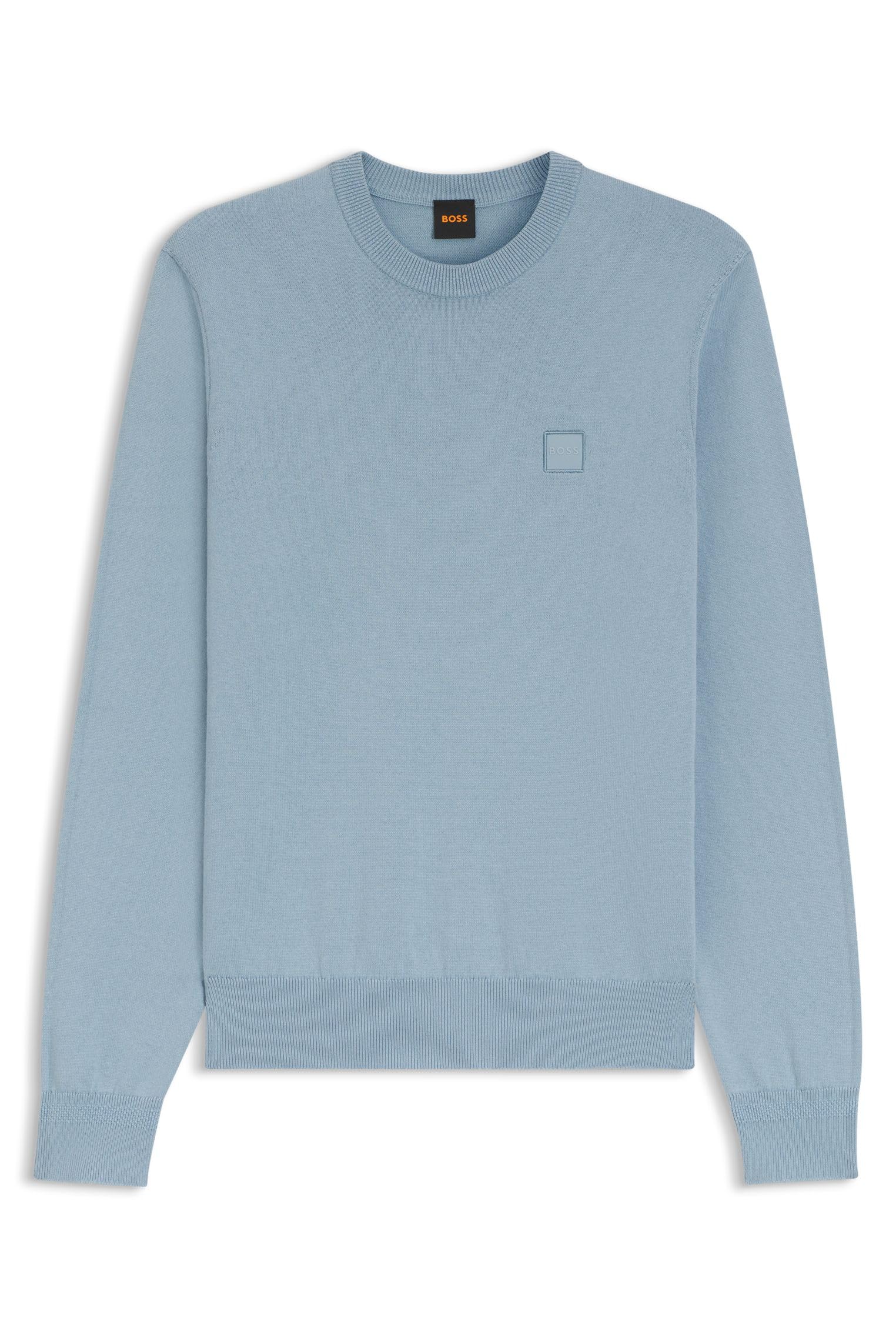 BOSS Men's Kanovano S Knitted Cotton and Cashmere Pullover with Logo Label, Light/Pastel Blue 458, L