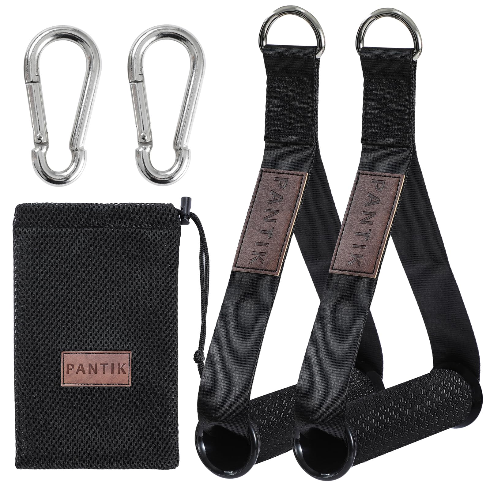 PANTIK Heavy Duty Exercise Handles Gym Cable Machine Attachments Durable D Rings Handles Resistance Bands Handles Stirrup Handle Fitness Grip Nylon Strap Solid ABS Cores with Carabiners Set of 2