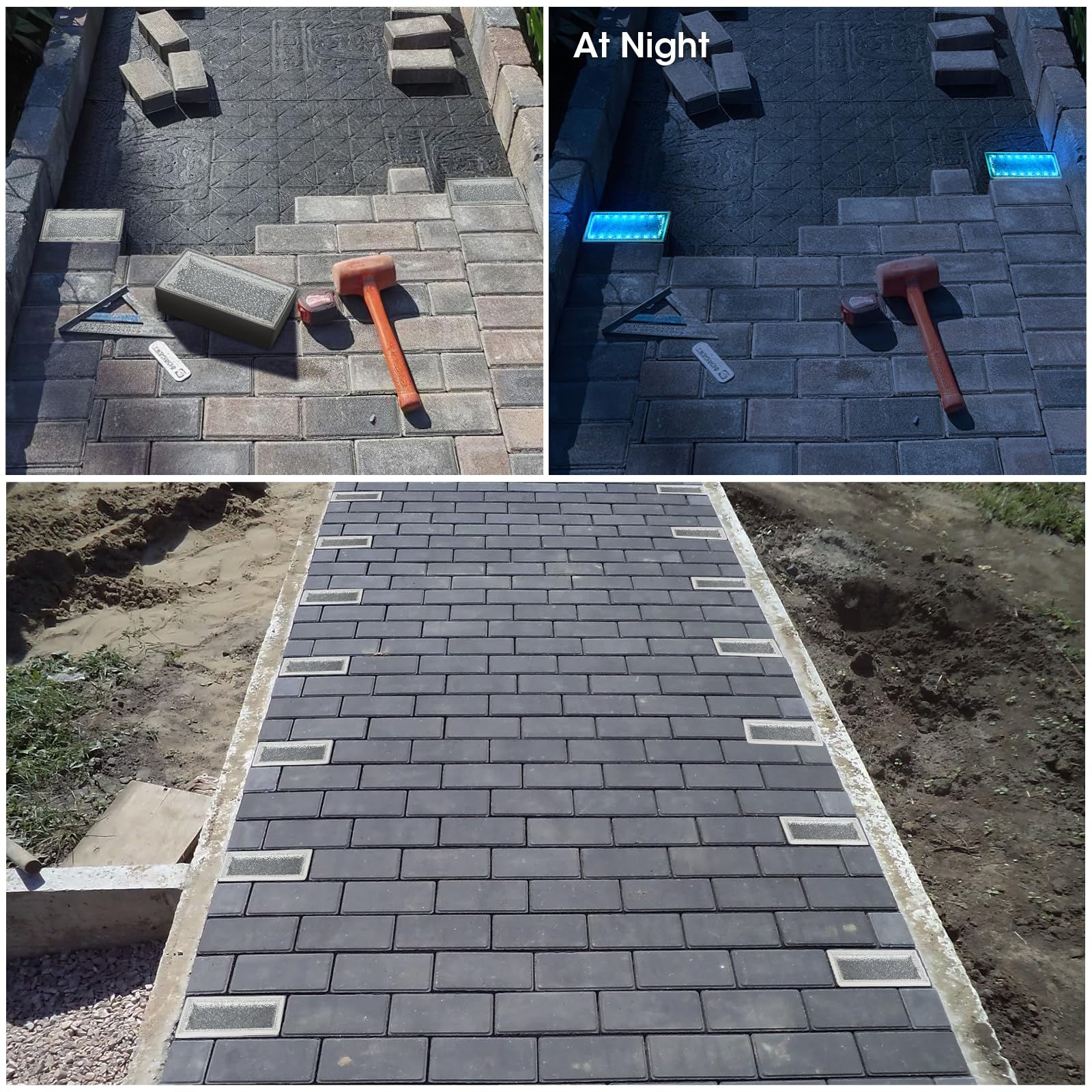 Solar-Pflasterstein-Lichter, 4 x 8 Ziegelstein-Auffahrtlichter, IP67 wasserdicht, Wegelicht, Außenbeleuchtung, Landschaftsbeleuchtung für Gehweg, Terrasse, Garten, Rasen, Hof, Pool