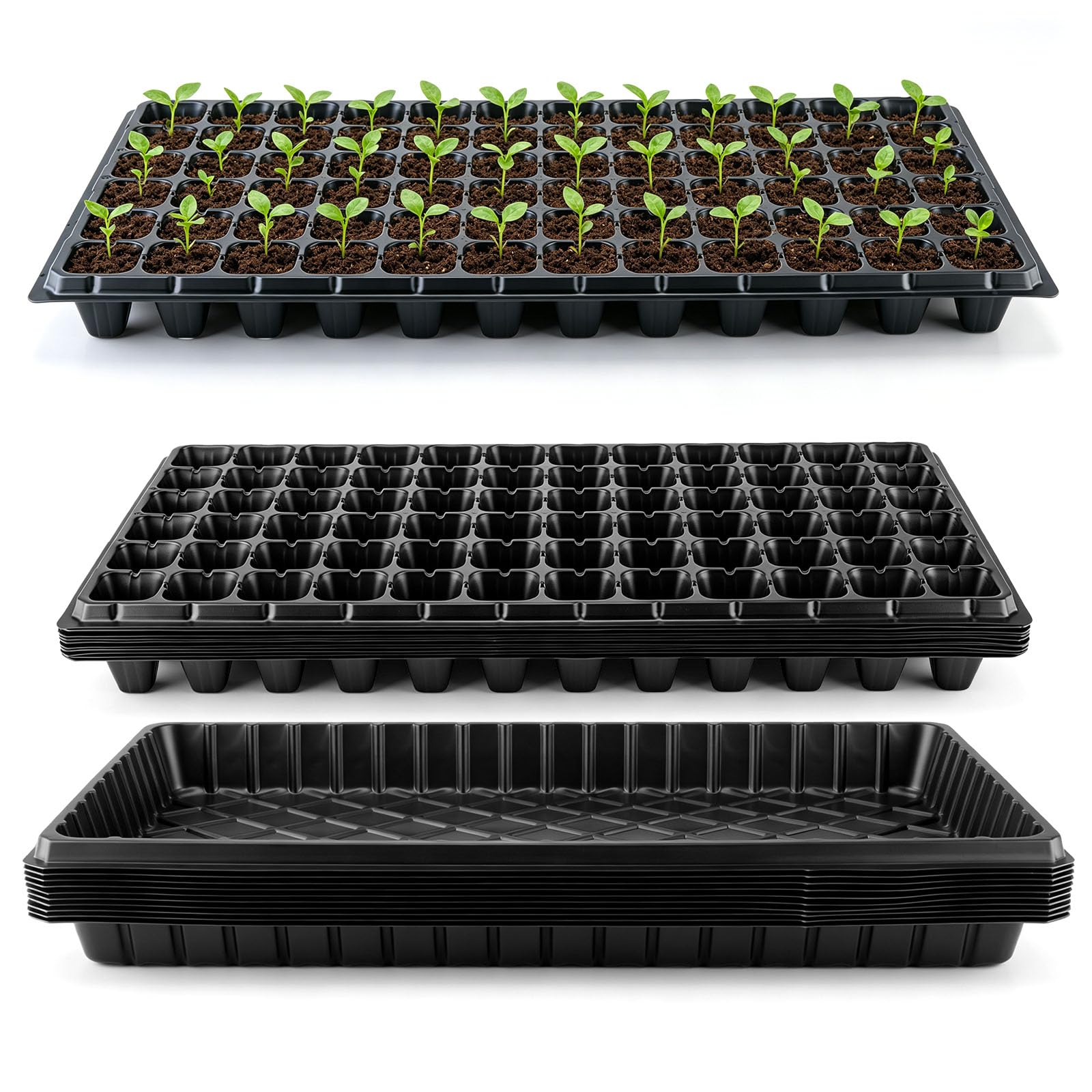 20er-Pack Saatgut-Starterschalen-Set, 10 Packungen mit 1020 Schalen und 10 Packungen mit 72 Zellen, robuste Kunststoff-Samen-Startschalen für Gemüse, Blumen, Kräuter, Sukkulenten