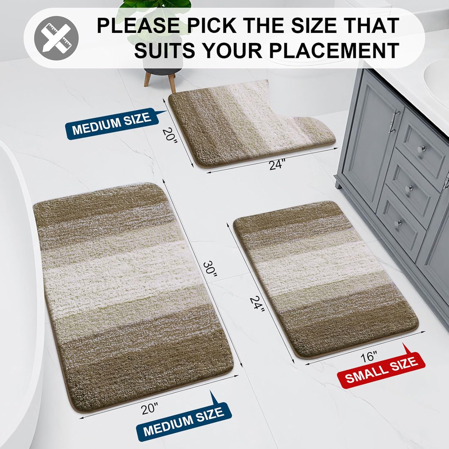 Arotive Microfiber Bathroom Rugs, Shaggy Soft and Absorbent Bath Rug, Non-Slip, Thick Plush Machine Washable Dry Bath Mats for Bathroom, Tub and Shower, 36x24, Coffee, Rectangular