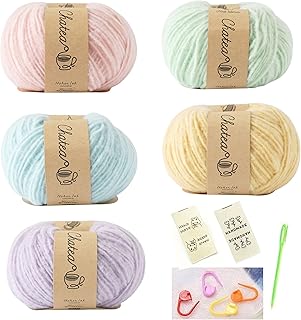 原ウール Knitworm チャティ ふんわりヤーン5色5玉セット おまけ付き/並太 30g(約84m) (カラフル)