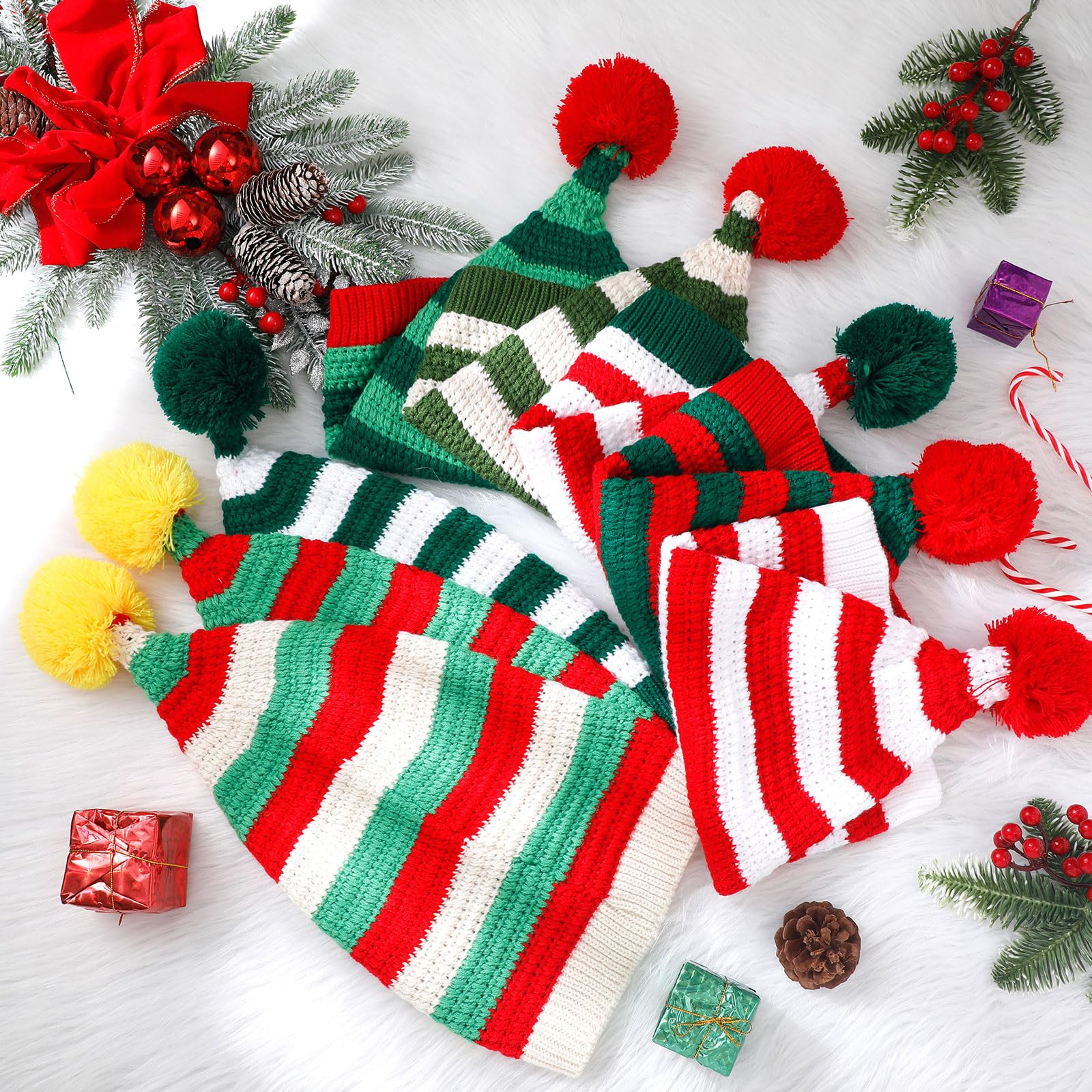 Liitrsh 8 cappelli natalizi lavorati a maglia, caldi cappelli da elfo di Natale, morbidi cappelli di Babbo Natale, per adulti, donne, uomini, regali, diversi colori, 25 x 32 cm