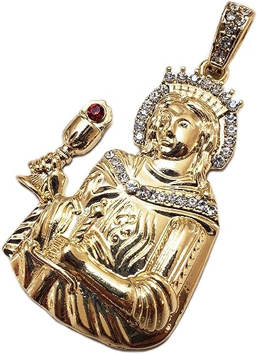 Hip Hop Ice Lab - Colgante con dije de moda de Santa Bárbara con diamantes chapados en oro, Chapado en oro de 14 quilates sobre aleación, Circonita