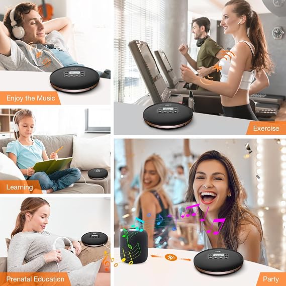 CD Player Portable 5.1 Bluetooth CD PlayerTouch Button and LCD Display Rechargeable Disc Player with AUX Cable and Shockproof Design for Car