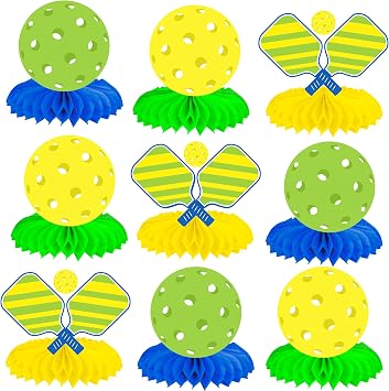 9pcs Pickleball Party Honeycomb Centerpieces Pickleball Birthday Party Decorations Pickleball Themed Table Decorations for Sport Themed Birthday Party Baby Shower Supplies