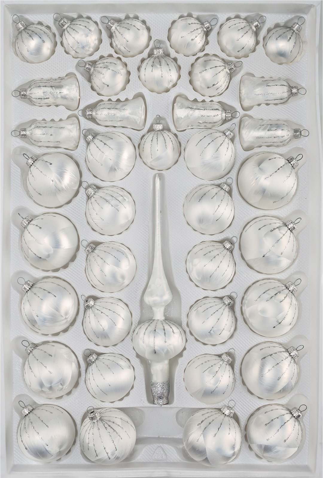 39 tlg. Glas-Weihnachtskugeln Set in "Ice Weiss Silber" Regen- Christbaumkugeln - Weihnachtsschmuck-Christbaumschmuck