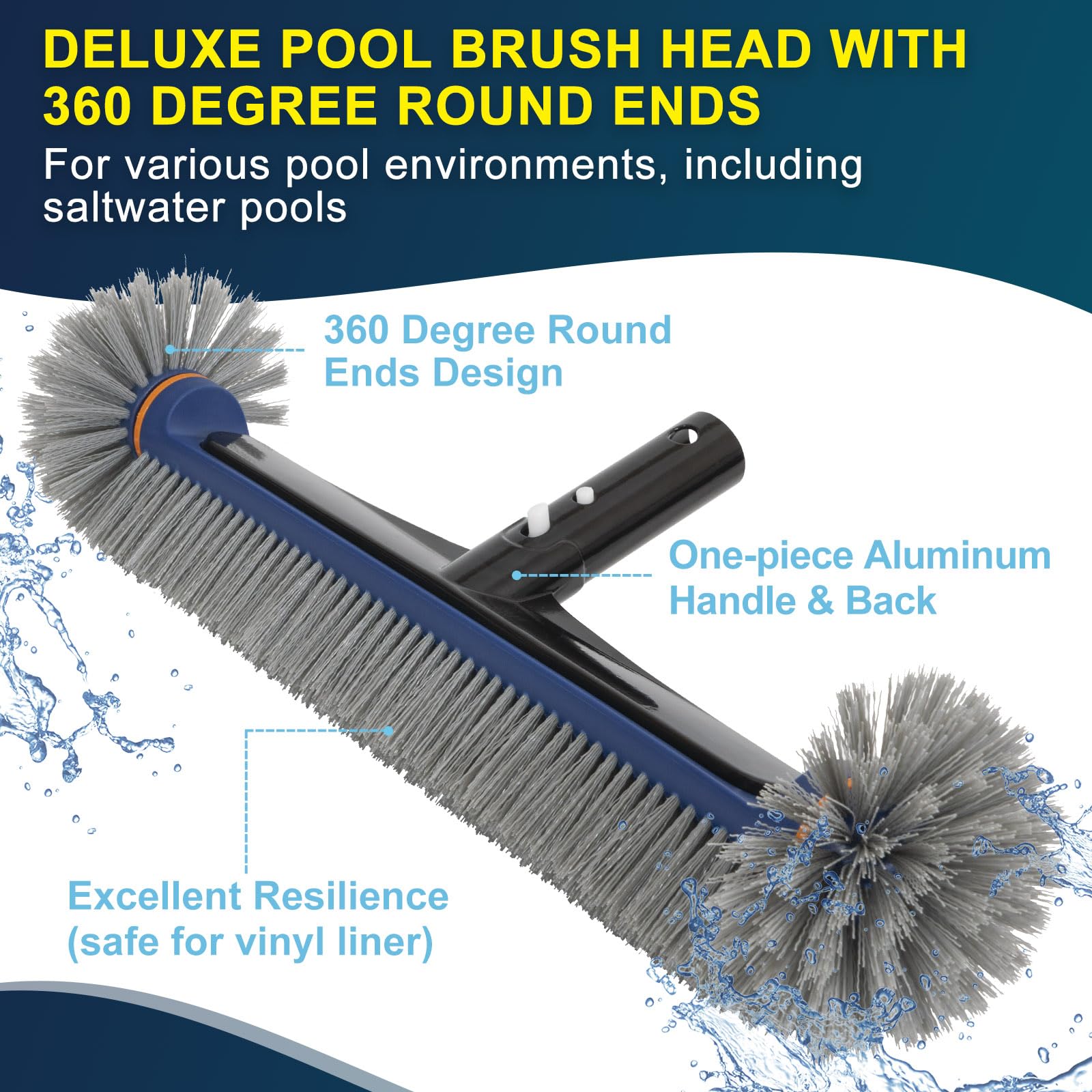 Kit d'entretien de piscine de luxe avec filet d'épuisette avec bord en caoutchouc, tête de brosse de piscine de 44,5 cm et brosse à récurer portable, kit de nettoyage de piscine creusée et hors sol