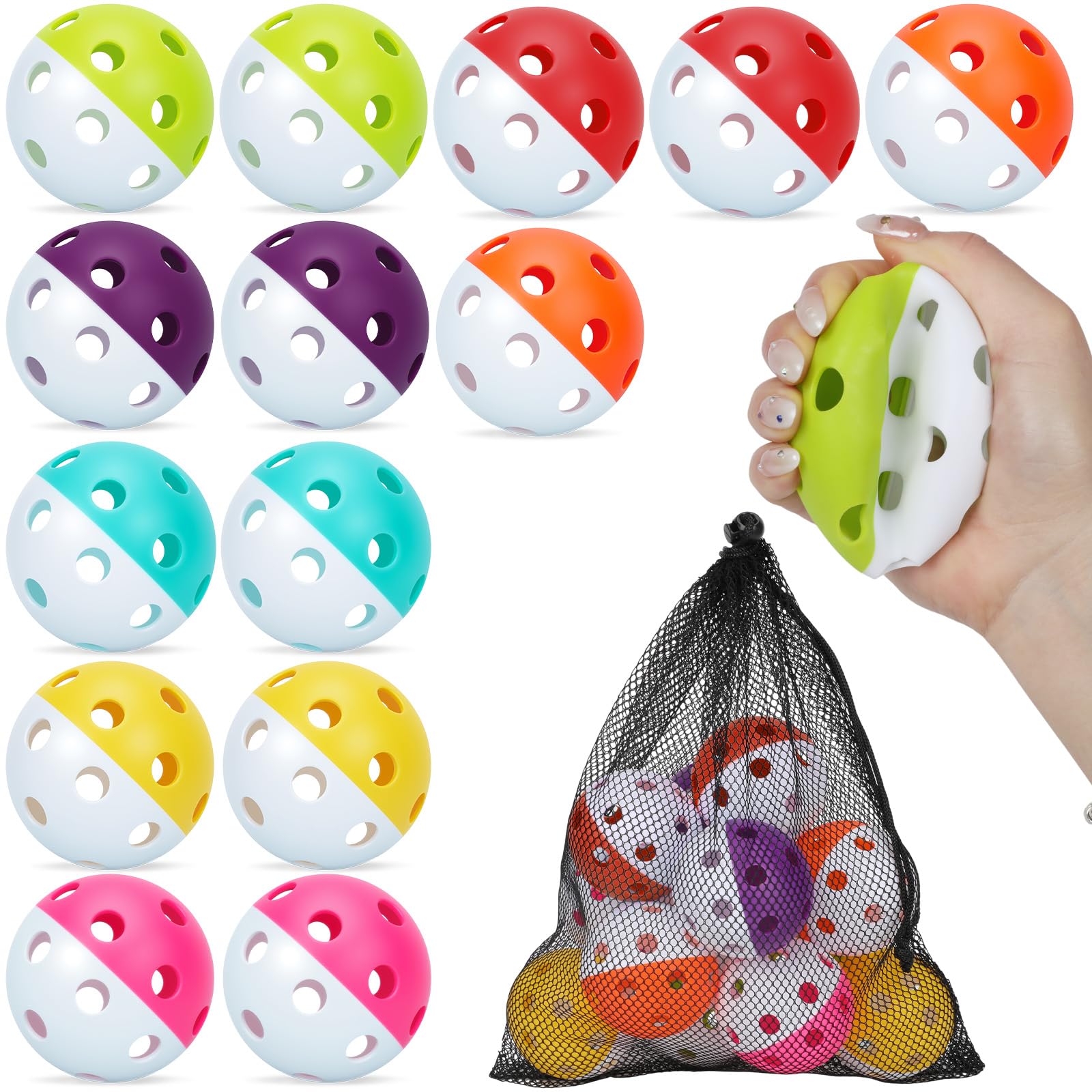 Coopay 14/48 Pack Practice Baseball Softball, Plastic Training Balls Lightweight Hollow Limited Flight Softballs for Hitting, Pitching, Batting Training Indoor Outdoor Use