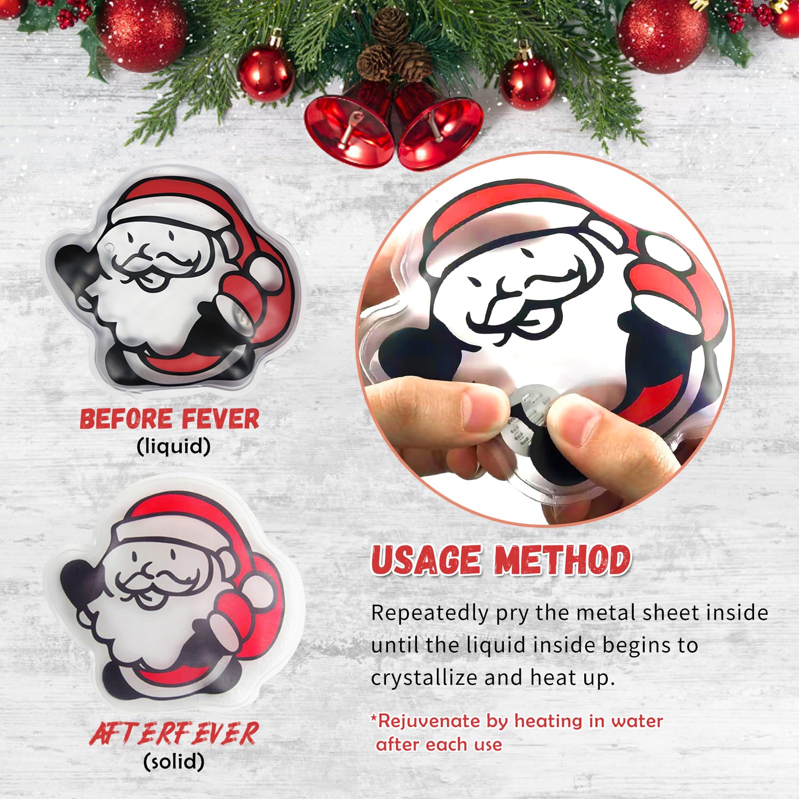 Scaldamani Riutilizzabile, 5 Pezzi Scaldamani Natalizi, Scaldatasche Tascabili per Bambini, Babbo Natale Mini Riscalda Mani Gel Portatile Scaldini Mano per All'aperto, Viaggi, Campeggio, Ufficio