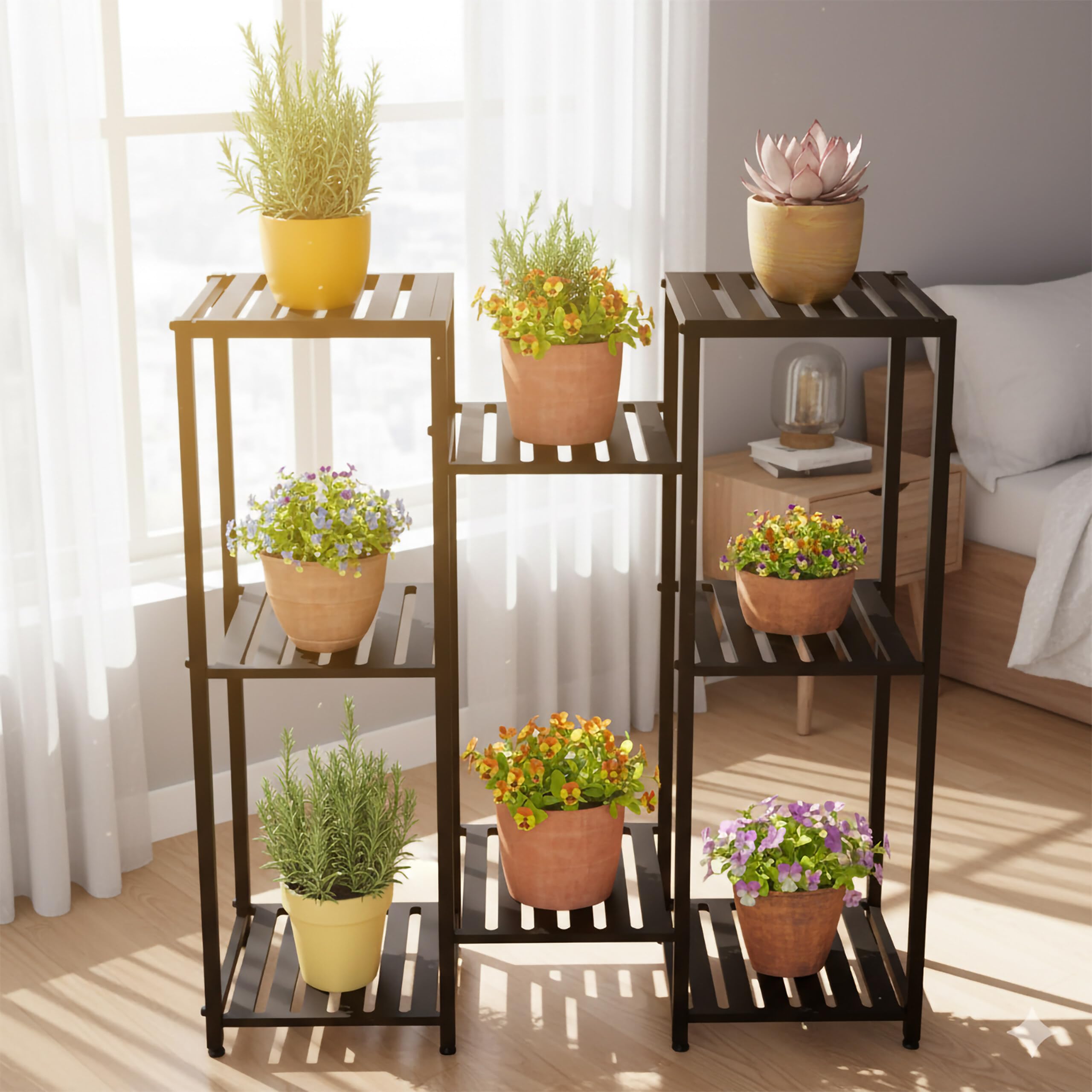 Relaxdays Scaffale Portapiante a 8 Ripiani, Supporto per Vasi Fiori, Scala Piante HLP: 81x80x28,5
