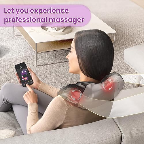 Miniatura 3 de JQX Masajeador Shiatsu inalámbrico de cuello y espalda con amasado 3D, terapia de tejido profundo ajustable de 5 velocidades para