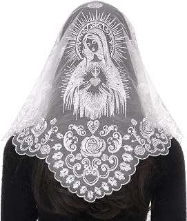 Veils for Church Catholic, Triangle Virgen de Guadalupe Lace Mantilla Chapel Veil Latin Mass Head Coverings for Women