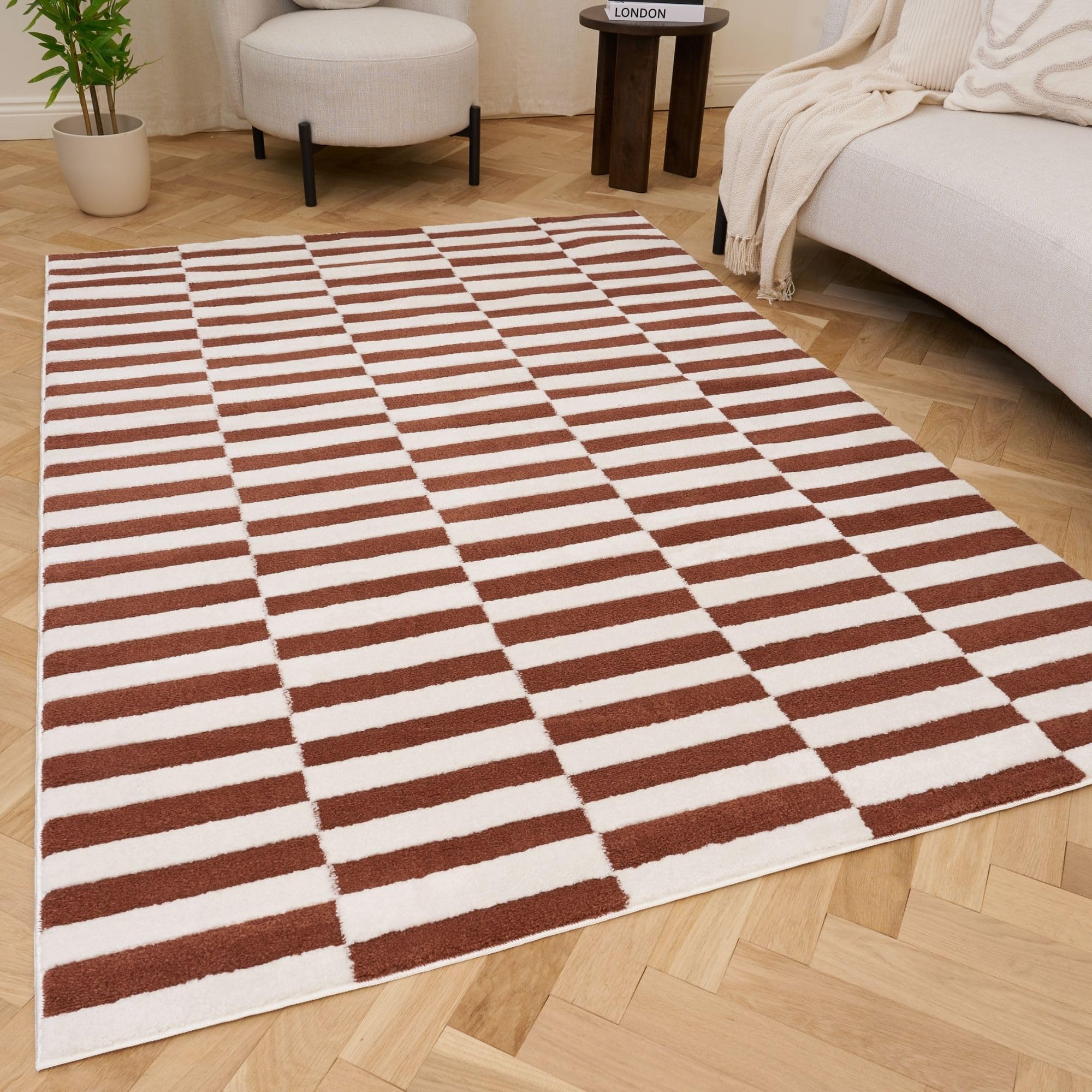 The Rugs Unisex Kids Terracotta Loft Striped Living Room Area Rug & Runners Soft Pile In | Size: 200Cm X 290Cm
