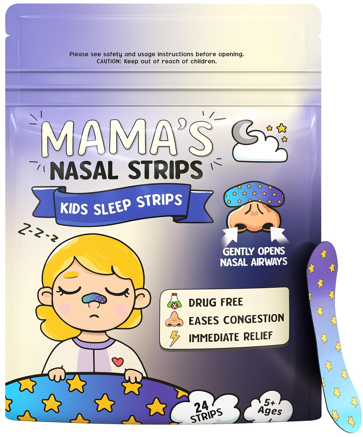 Mamas Nasal Strips for Kids Hypoallergenic Soft Safe for Kids Nose Strips Immediate Relief for Breathing and Sleeping