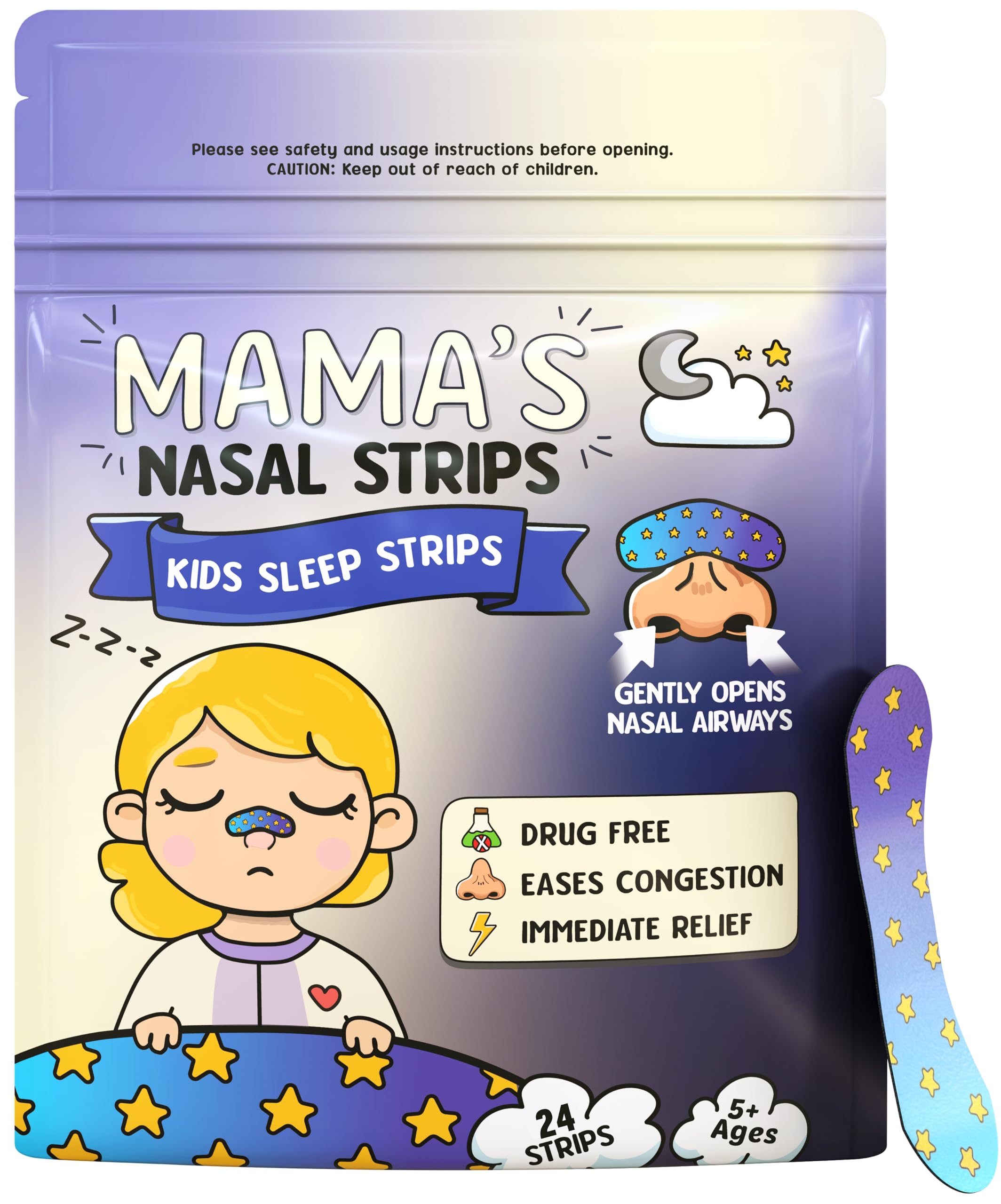 Mamas Nasal Strips for Kids Hypoallergenic Soft Safe for Kids Nose Strips Immediate Relief for Breathing and Sleeping