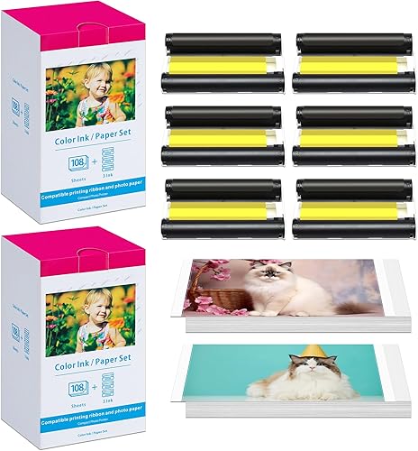 Miniatura 6 de Wonfoucs Paquete de 2 tintas y papel fotográfico compatibles con Canon Selphy KP-108IN KP108, incluye 6 tóneres + (4 x 6) 216 hojas de papel para