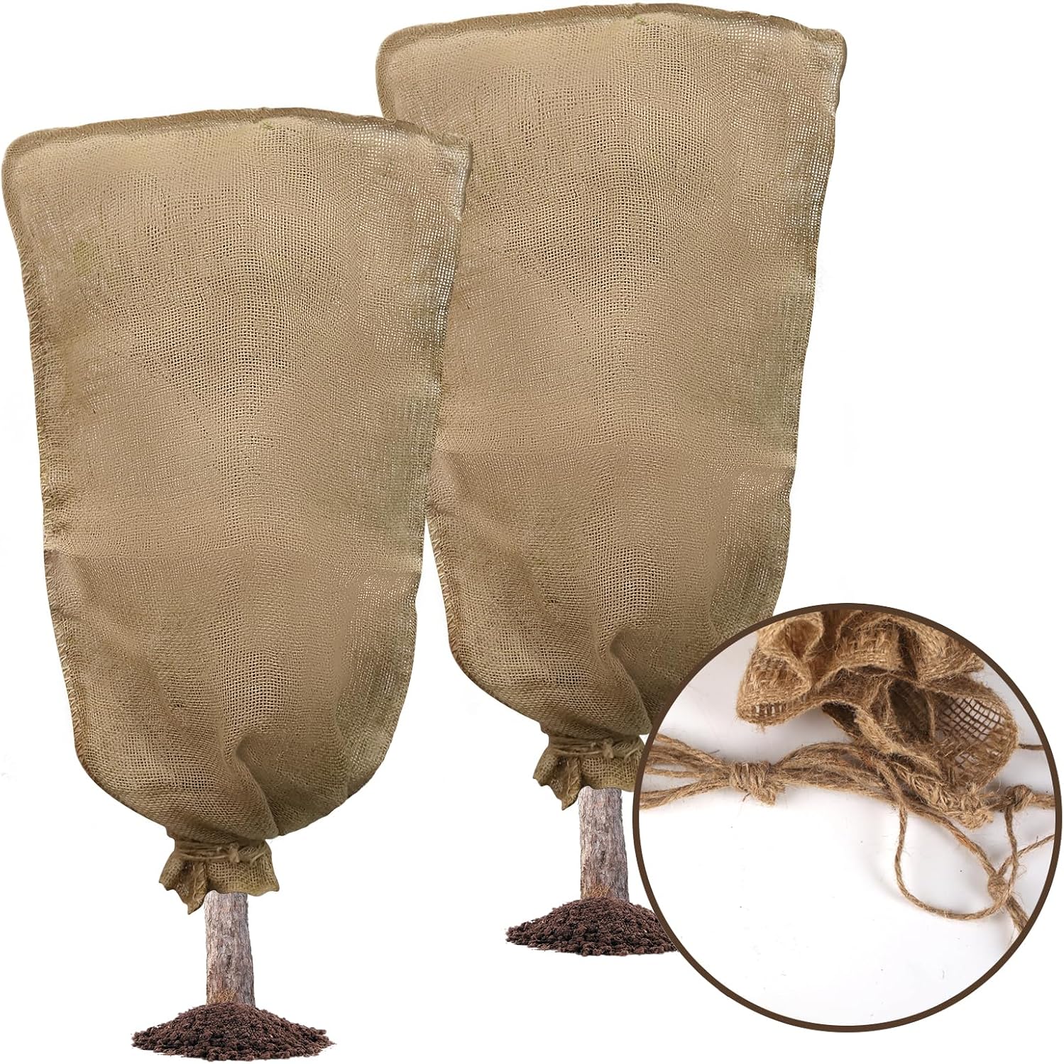 2PCS 45.3 X 70.9Inch Winter Burlap Plant Cover Bag, Large Burlap Bags with Drawstring Reusable Plant Covers,Frost Cloth Cold Freeze Protection Cover Bags Tree Freeze Blanket for Outdoor Plants Brown 2