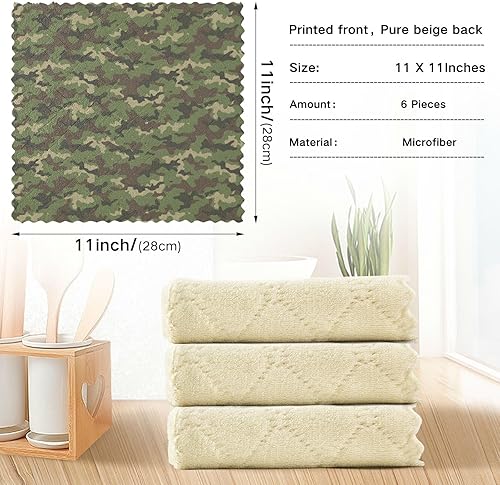 Miniatura 4 de linqin Camouflage Set of 6 Absorbent Microfiber Dish Towels Decorative Quality Microfiber Towel Reusable for Restaurant Table
