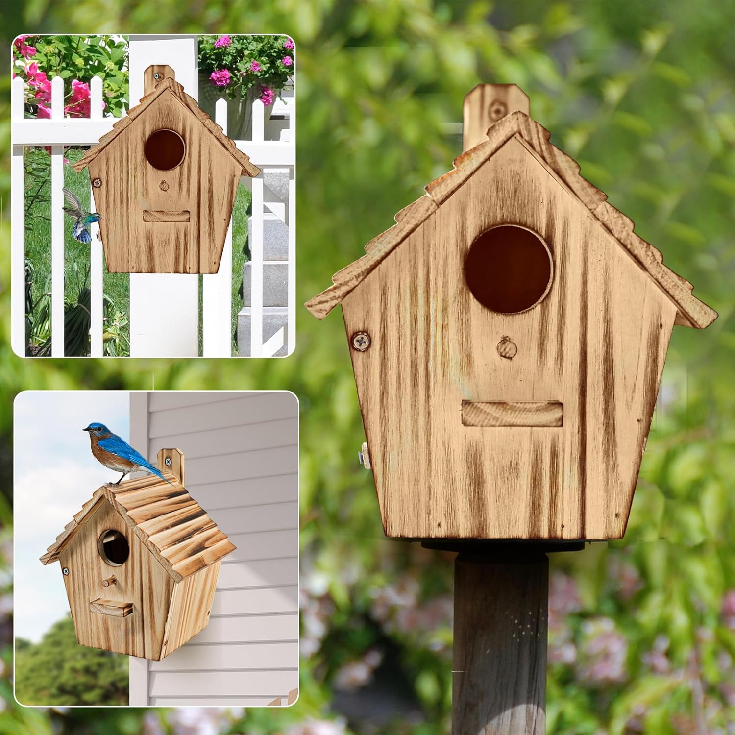 Bird House Bird Houses for Outside with Pole Wooden Bird House for Finch Bluebird House Cardinals Hanging Birdhouse Clearance Garden Country Cottages (B8)