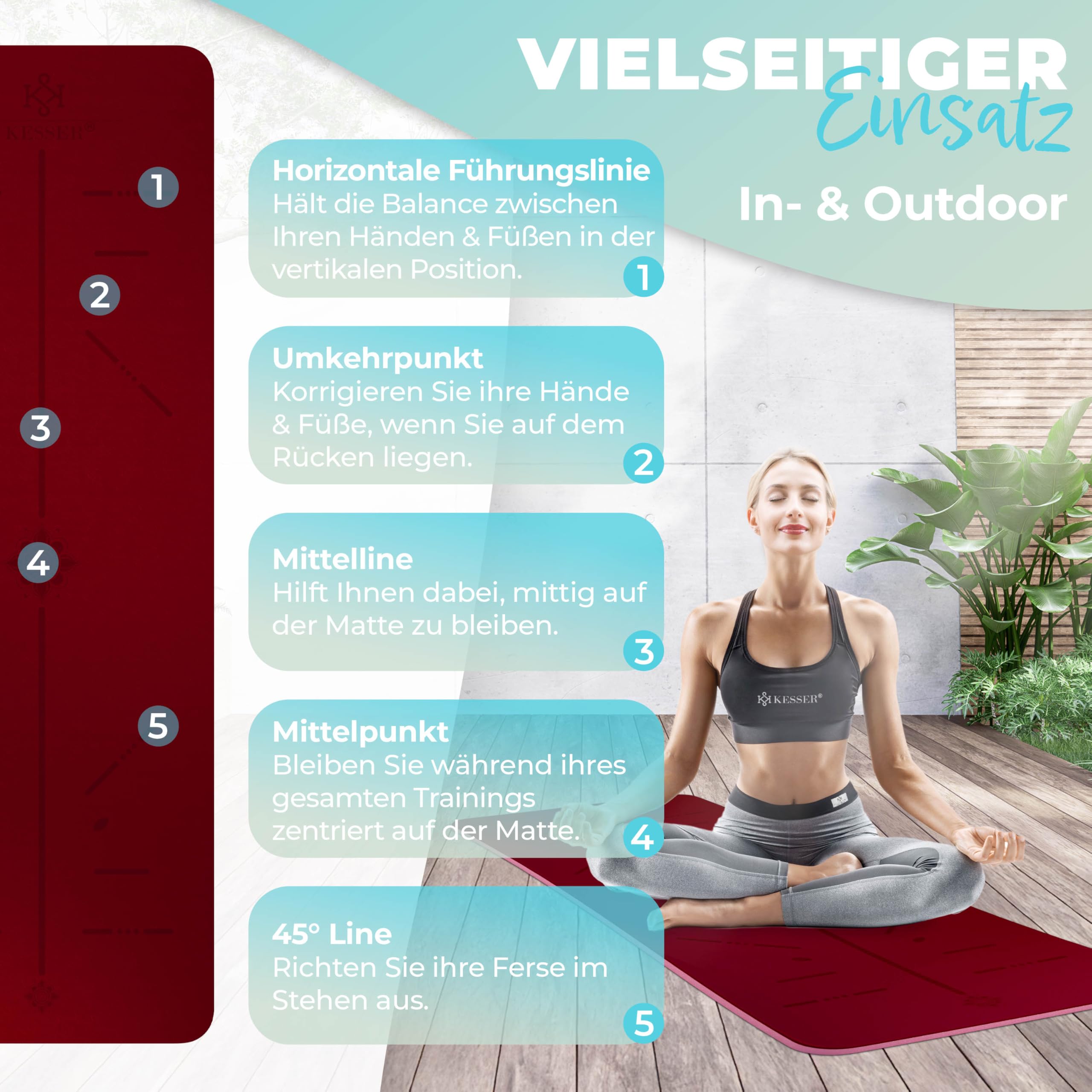 KESSER® Esterilla de gimnasia con correa de transporte, esterilla de yoga de TPE, acolchada y antideslizante, 183 x 61, esterilla de para deportes de fitness, Pilates y gimnasia