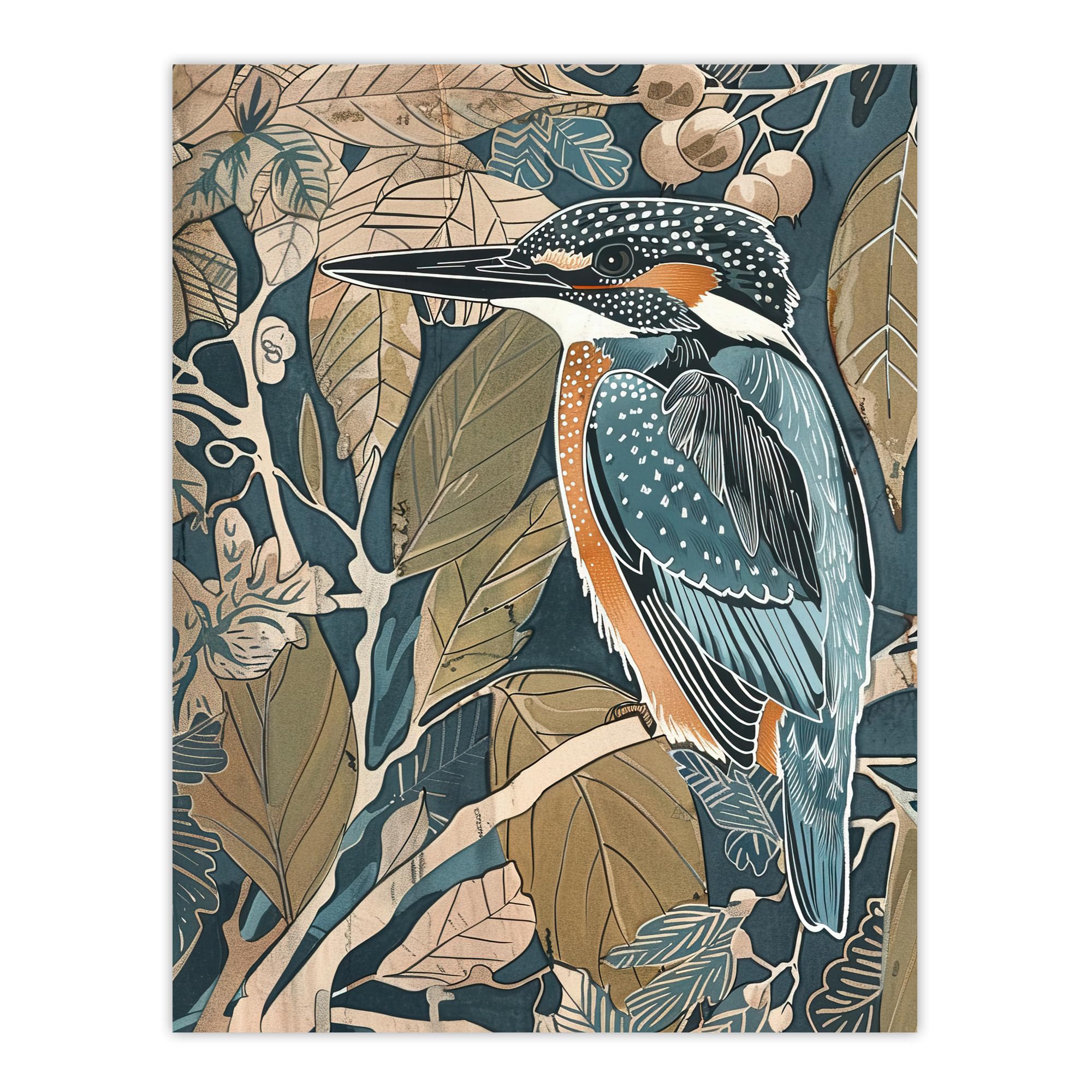 Artery8 Kingfisher Bird on Tree Branch Blue Botanical Living Room Large Wall Art Poster Print Thick Paper 18X24 Inch