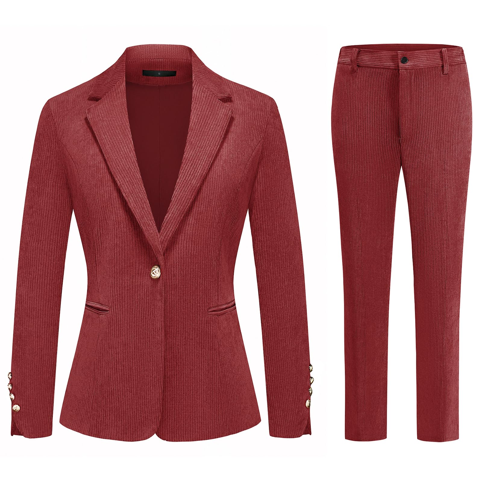 Lamgool Womens 2 Piece Corduroy Pants Suit Set - Blazer Pants Tuxedo Outfit for Casual Formal Wedding Light