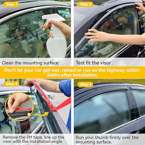 Miniatura 6 de Viseras de ventana para Chevrolet Silverado y GMC Sierra 1500 Crew Cab 2014-2018, deflector de sombra de ventilación, color humo oscuro para