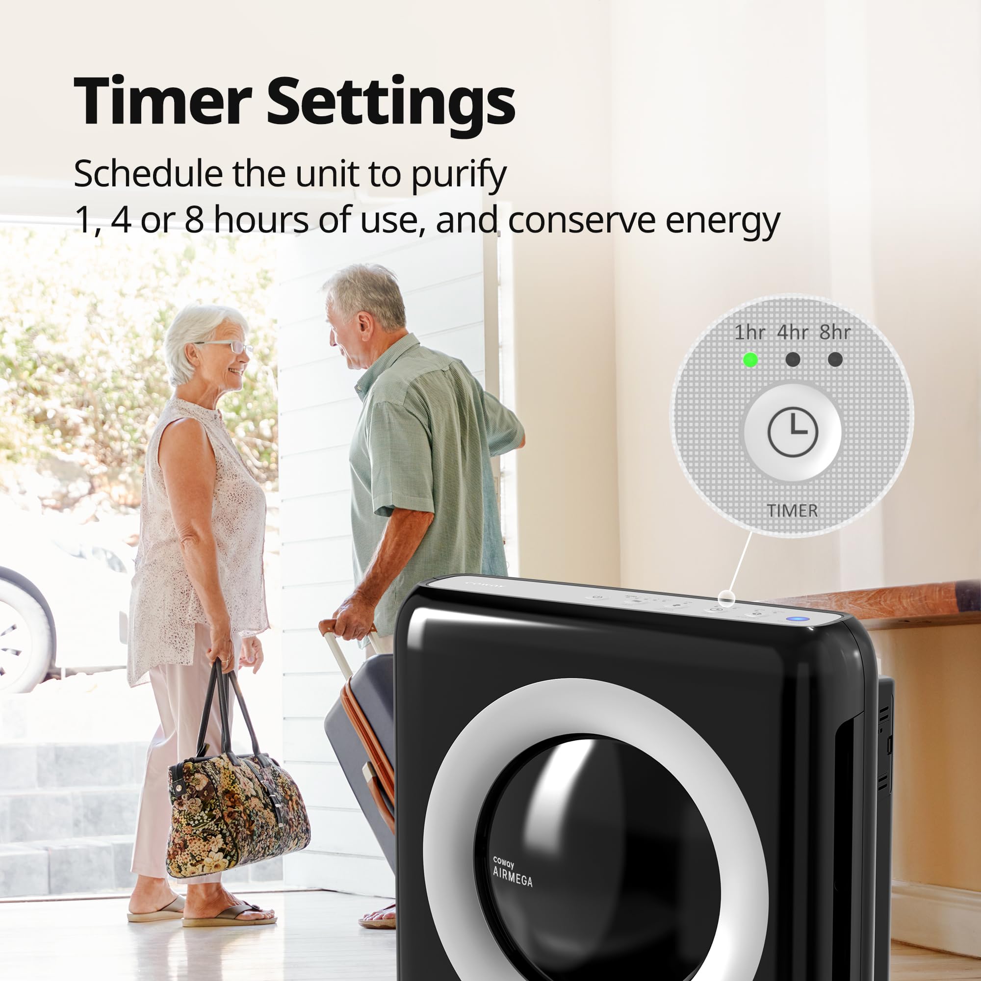 COWAY Air Purifier for Home Up to 1,748ft², HEPA Filter for Smoke, Allergies, Pet Dander, Odor, Air Quality Monitor, Auto&Eco Mode, Timer, Filter Indicator, 3yr Warranty, Mighty AP-1512HH, Black view 9