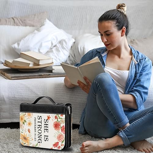 Miniatura 7 de Fundas para la Biblia para mujer, funda de piel sintética con bolsillos y cremallera, funda de transporte de la Biblia de tamaño grande para libros