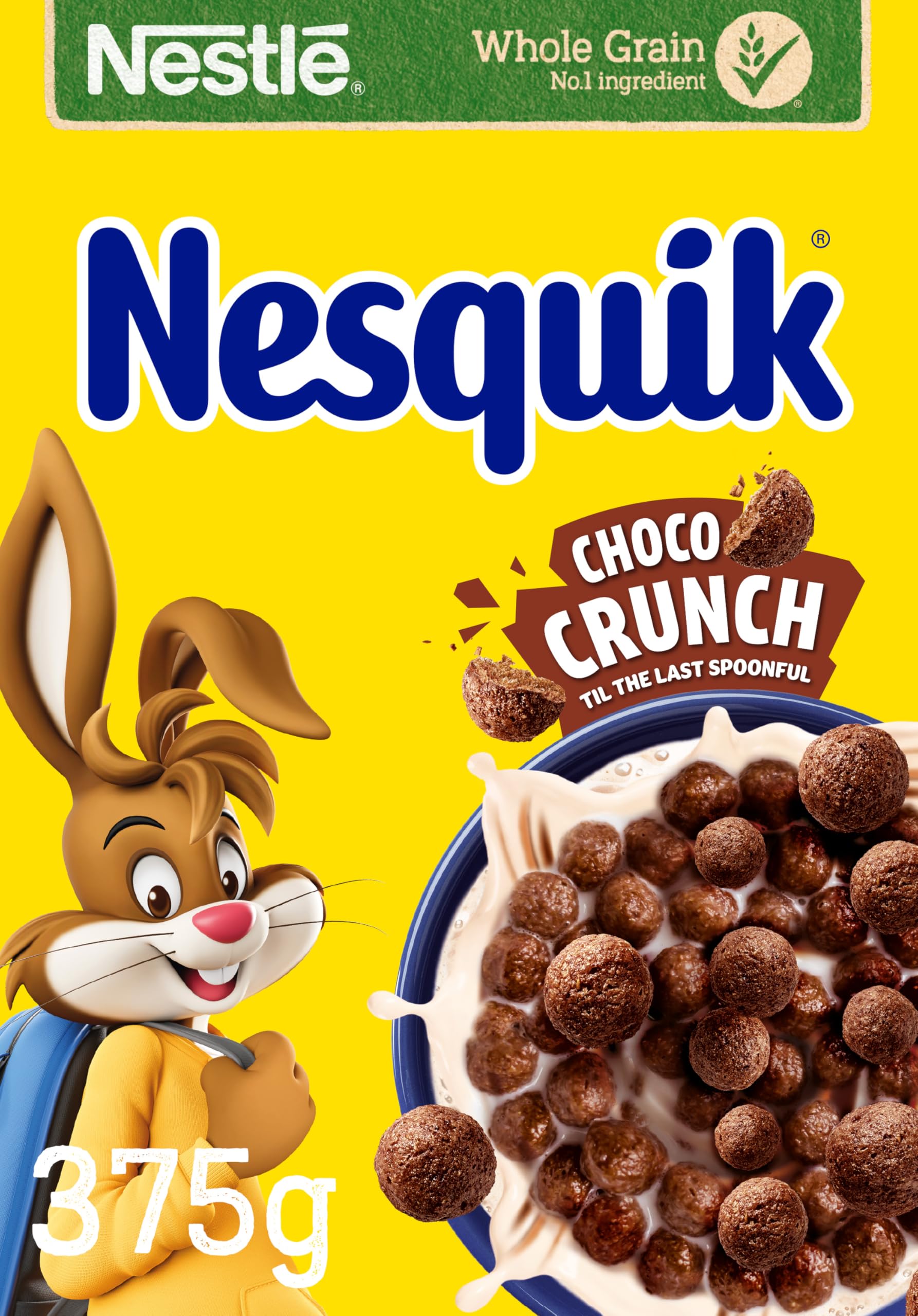 Nestlé Cereals - Nesquik Breakfast Cereal - Bitesize Chocolate WholegrainPuffed Balls - High Fibre, 7 Vitamins, Calcium & Iron - 375g