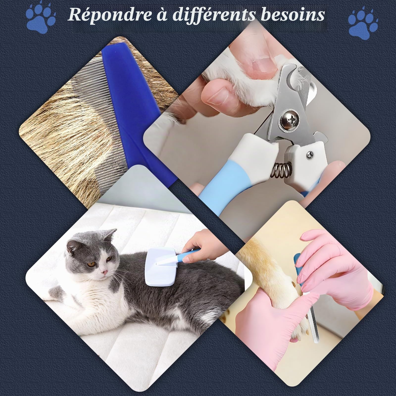Kit toilettage lapin - 8 pièces Tondeuse Coupe-ongles Lime Massage Gant bain Peigne puces chat chiot