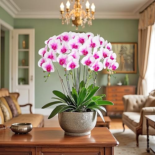 Miniatura 10 de Htmeing Flores artificiales de Phalaenopsis de 38 pulgadas, ramas de tacto real (no seda), flores de orquídeas para decoración de hogar, oficina, 2