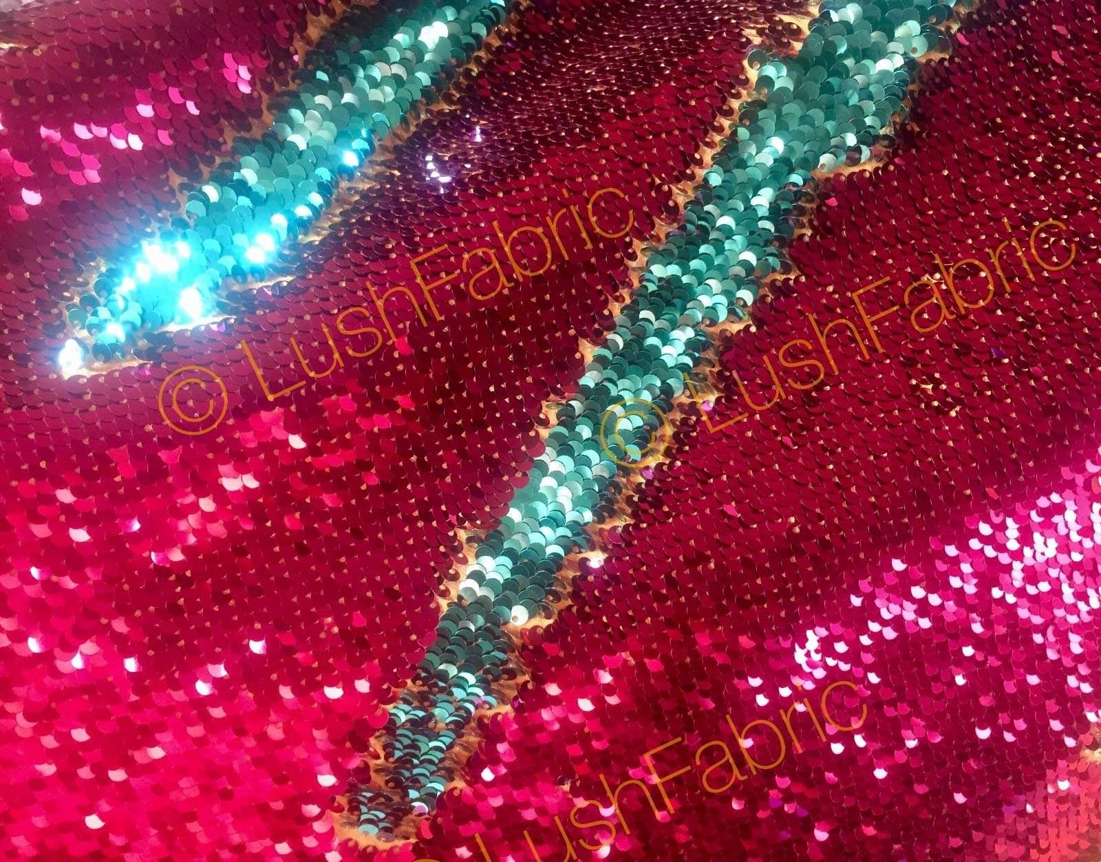 5mm Reversible Sequin Fabric, Mermaid Sequins Material - 140cm Wide (Sold by 0.5m) (Pink & Turquoise Blue, Half METRE)