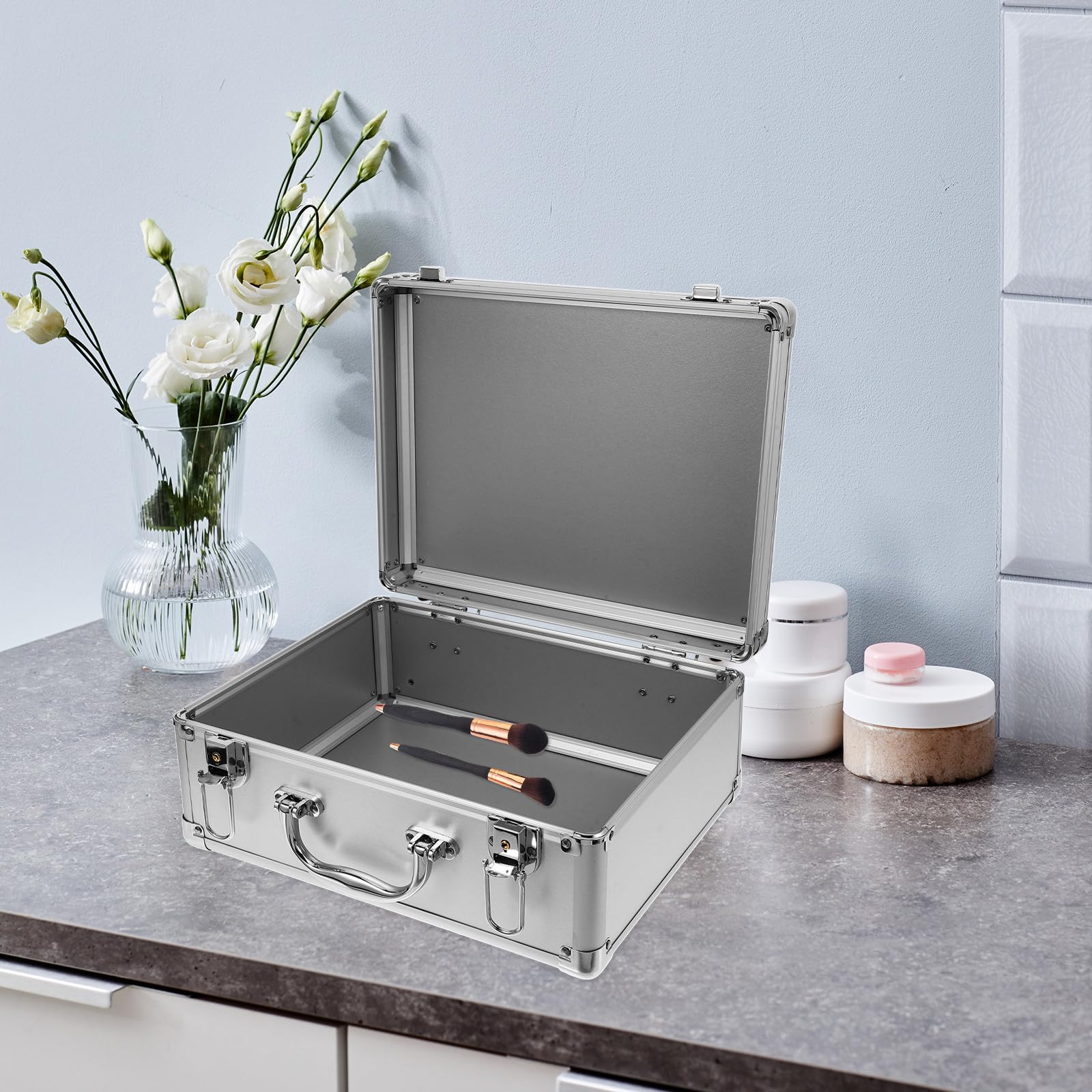 Healeved Valise en Métal, Coffret à Outils Portable en Alliage D'aluminium, Argenté, à Code, Rigide et Protecteur, pour Camping et Randonnée