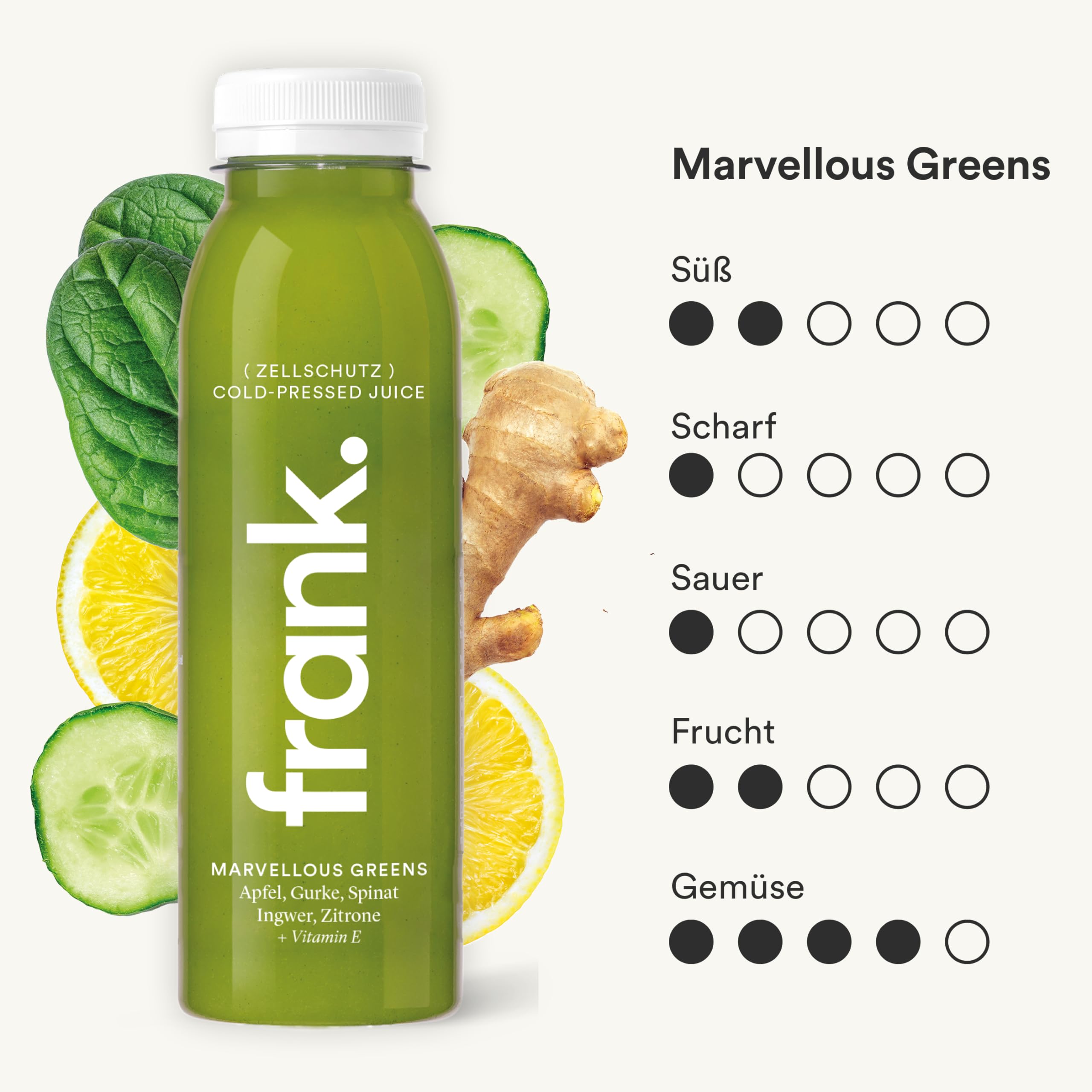 FRANK JUICE MARVELLOUS GREENS – kaltgepresster veganer Saft | 12 x 330 ml | Aus Fruchtsäfte & Gemüsesäfte mit Apfel, Gurke, Spinat, Ingwer und Zitrone, inkl. EINWEG-PFAND 3€