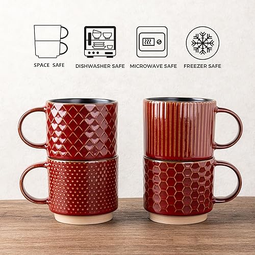 Miniatura 101 de GBHOME Tazas de café apilables de 12 onzas, tazas de café de cerámica con patrones de textura para hombre, mujer, papá, mamá, juego de 4 tazas