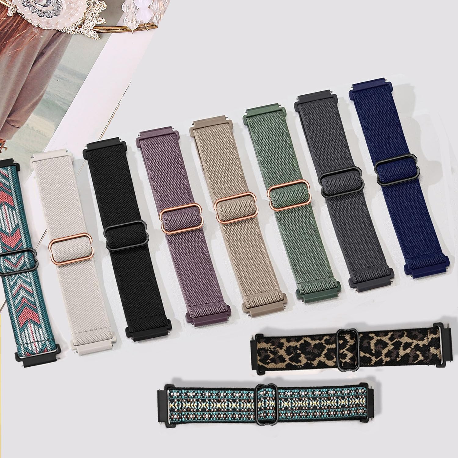 10 Pack Stretchy Watch Band Compatible with Garmin Vivoactive 5/Vivoactive 6, 20mm Soft Elastic Fabric Replacement Sport Loop Straps for Garmin Venu Sq 2 /Forerunner 55/165 Women Men - Image 2