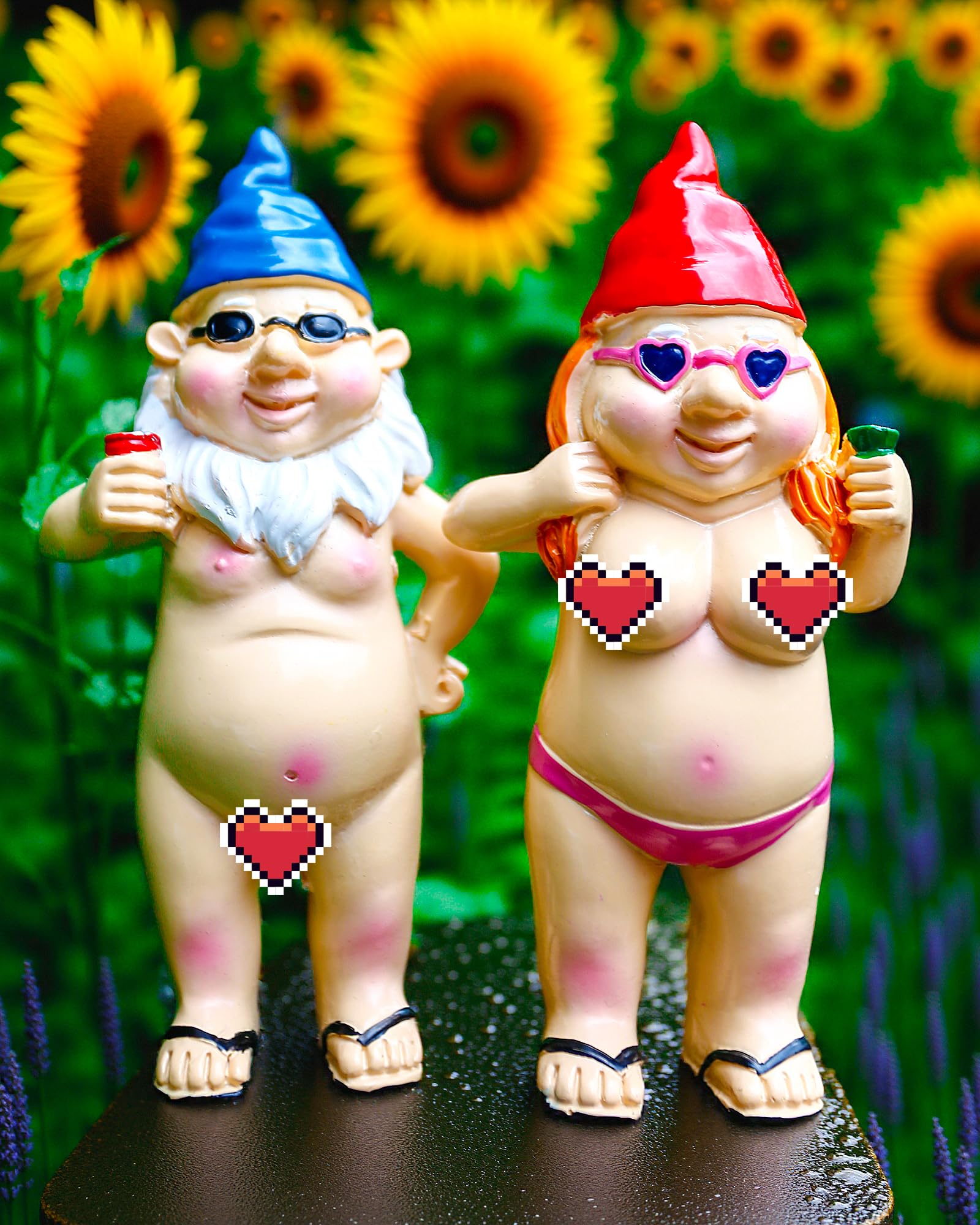 Leverse 2 PCS Garden Gnomes, 4.7 Inch Naughty Resin Dwarf, Unique Funny Outdoor Decorations for Lawn Patio Yard Home Decor Easter Halloween Christmas Housewarming Gifts (Woman and Man)
