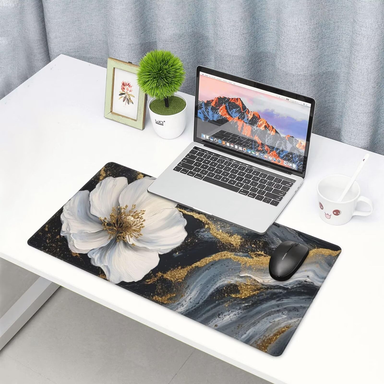 Podkładka pod mysz z kwiatami XXL mata na biurko linia 1600 x 800 x 3 mm zmywalna podkładka do gier na laptopa, z antypoślizgową gumową podstawą do gier, PC, pracowników biurowych Y1433