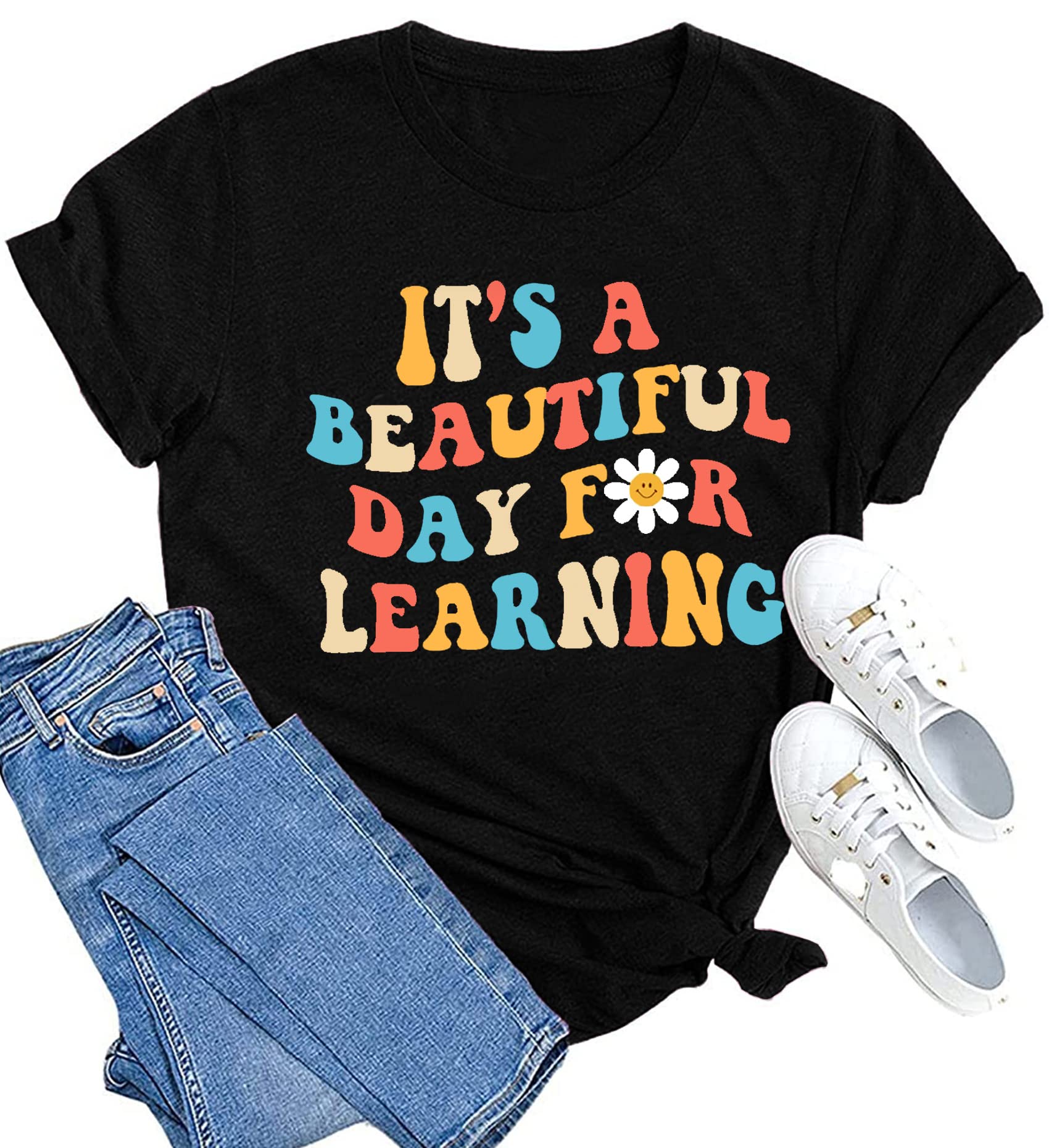 MAIHUNWomen Teacher Life Shirt Teacher Gift Short Sleeve Shirts It s a Beautiful Day for Learning T-Shirt