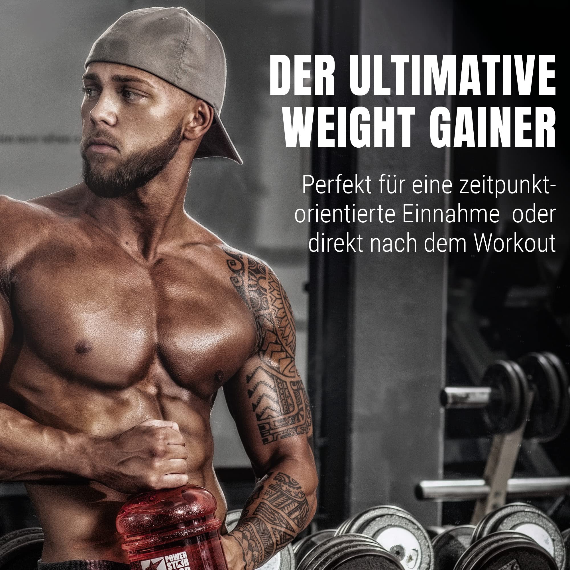 Powerstar HARDGAIN MASS 3600g | WEIGHT GAINER mit Kreatin & ohne Zucker-Zusatz | Masse, Kraft & schneller Muskelaufbau | Deutsche Herstellung | Mass Gainer Shake zum Zunehmen | Chocolate