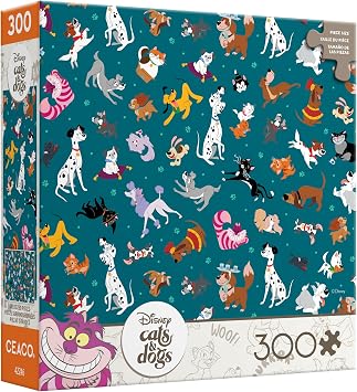 CEACO 300-Piece Rectangular Jigsaw Puzzle - Pets Collage, Cats & Dogs, 21.25 x 15 in - Full-Size Reference Poster for 300 Piece Puzzles for Adults - Relaxation with Cartoon Designs