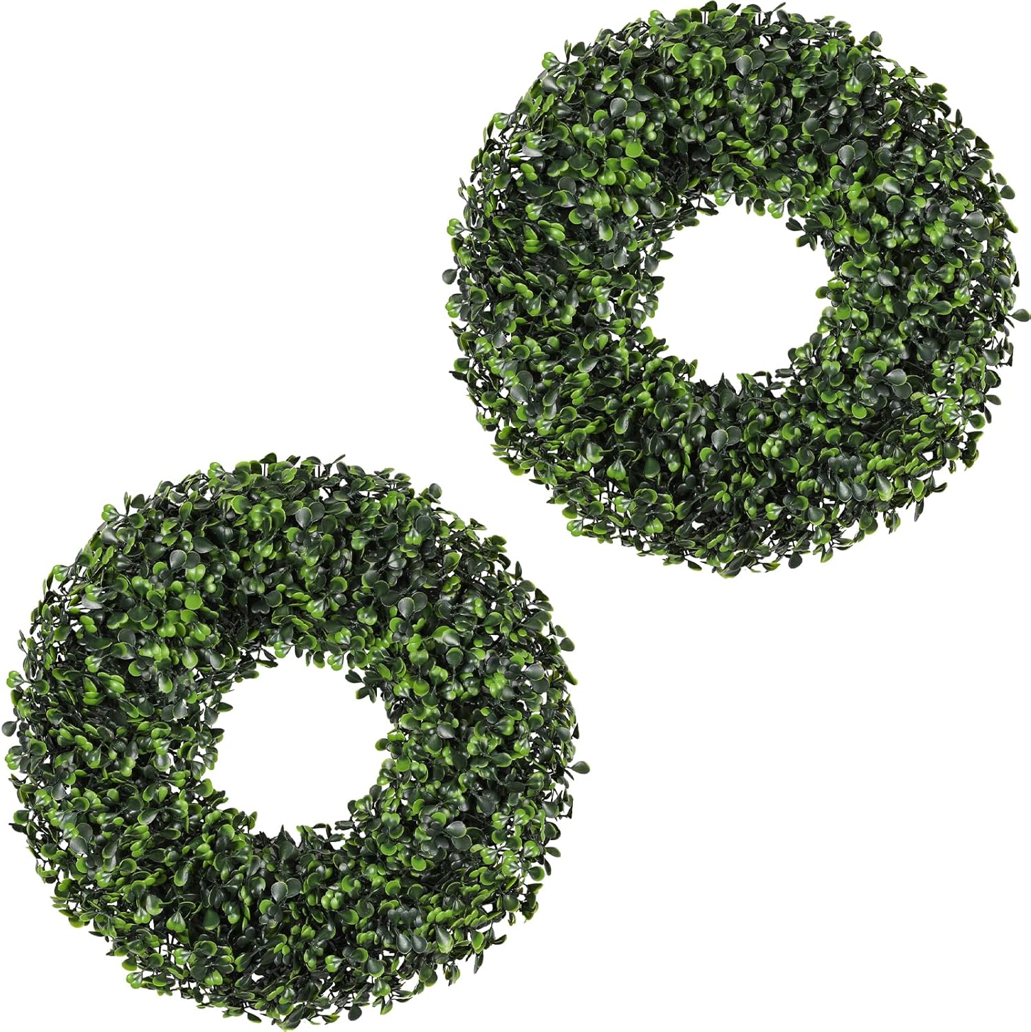 Small Boxwood Wreath 12 Inch Artificial Green Wreath for Front Door UV Resistant - All Seasons Winter Spring Summer - Indoor Outdoor Farmhouse Decor Perfect for Fireplace Cabinet (2pcs)